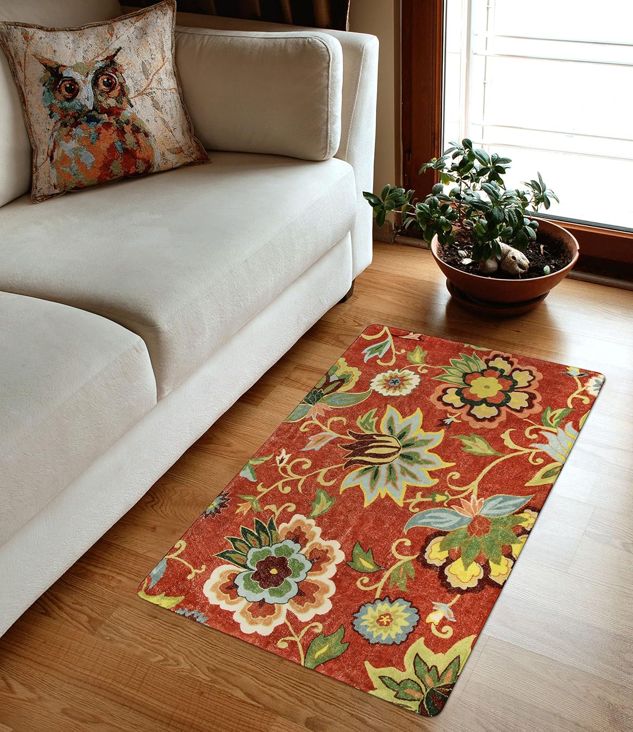 Red Kitchen Rug – 2'x3' Washable Non-Slip Modern Floral Entry Mat for Bathroom, Bedroom, or Doorway