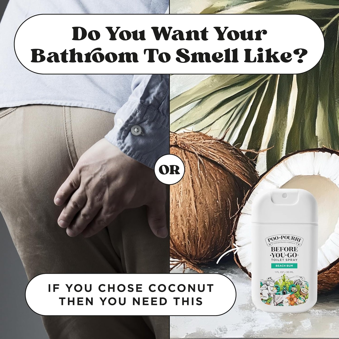 Before-You-Go Toilet Spray – Beach Scent (Coconut, Orchid & Praline) Pocket Odor Eliminator with Essential Oils