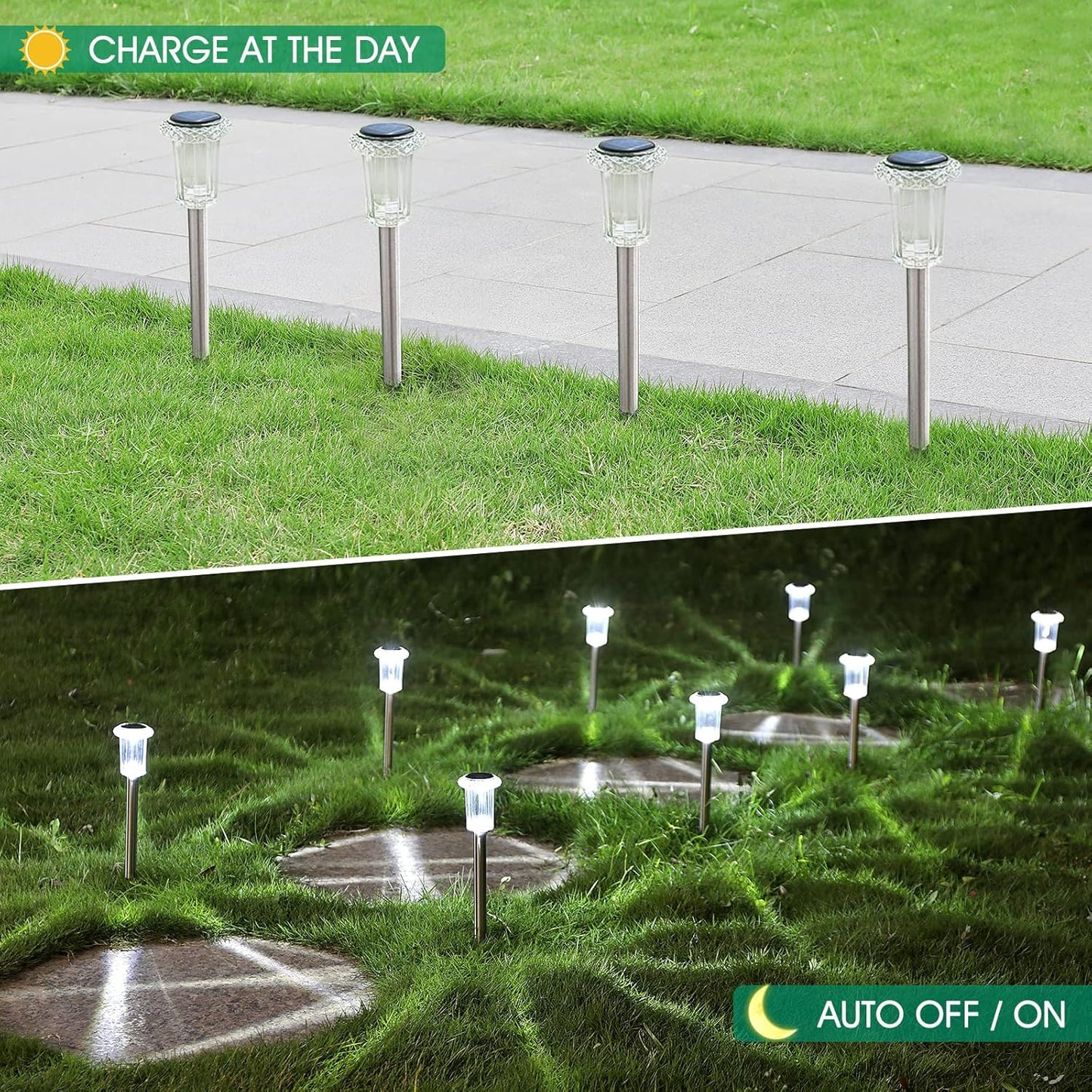 Solar Pathway Lights – 10 Pack Stainless Steel Waterproof LED Stakes for Garden, Driveway, Yard & Walkway (Cool White)