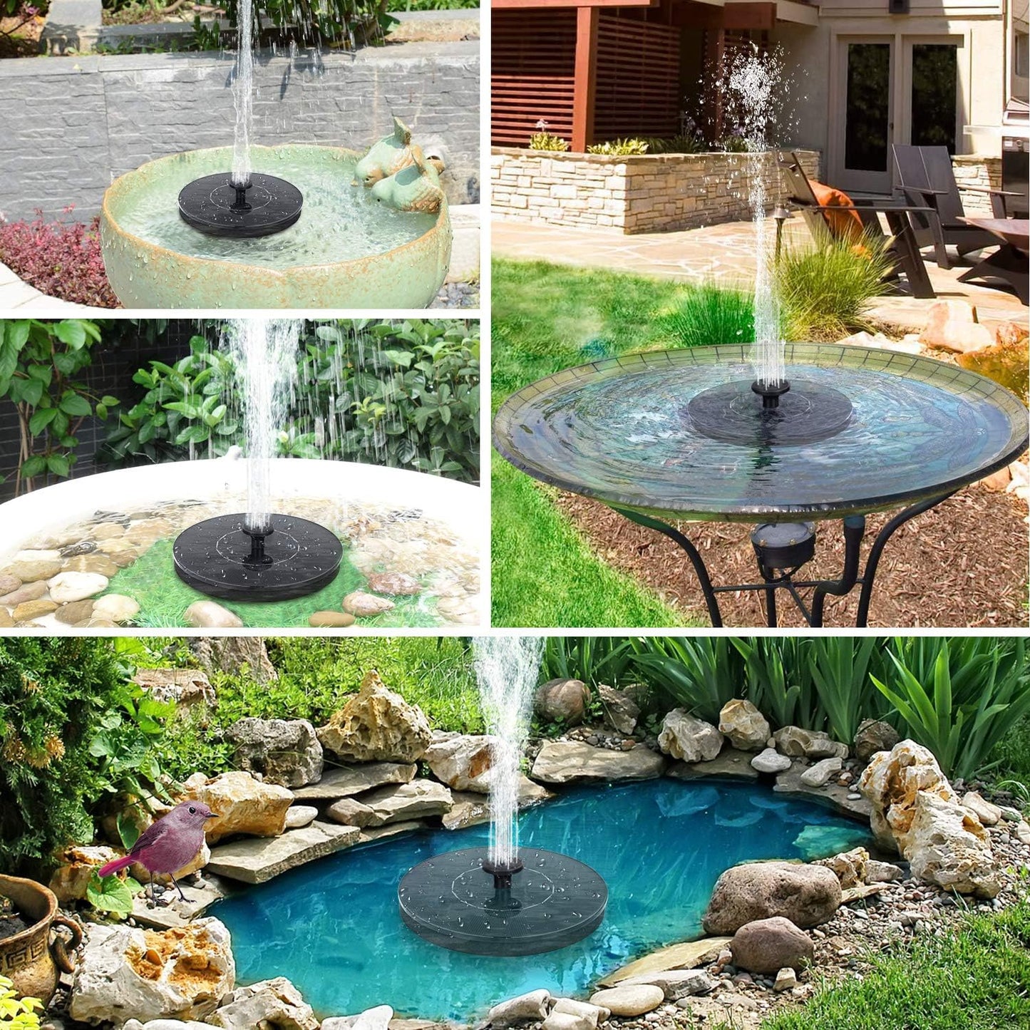 1W Solar Bird Bath Fountain Pump – 6 Nozzles, Floating Design