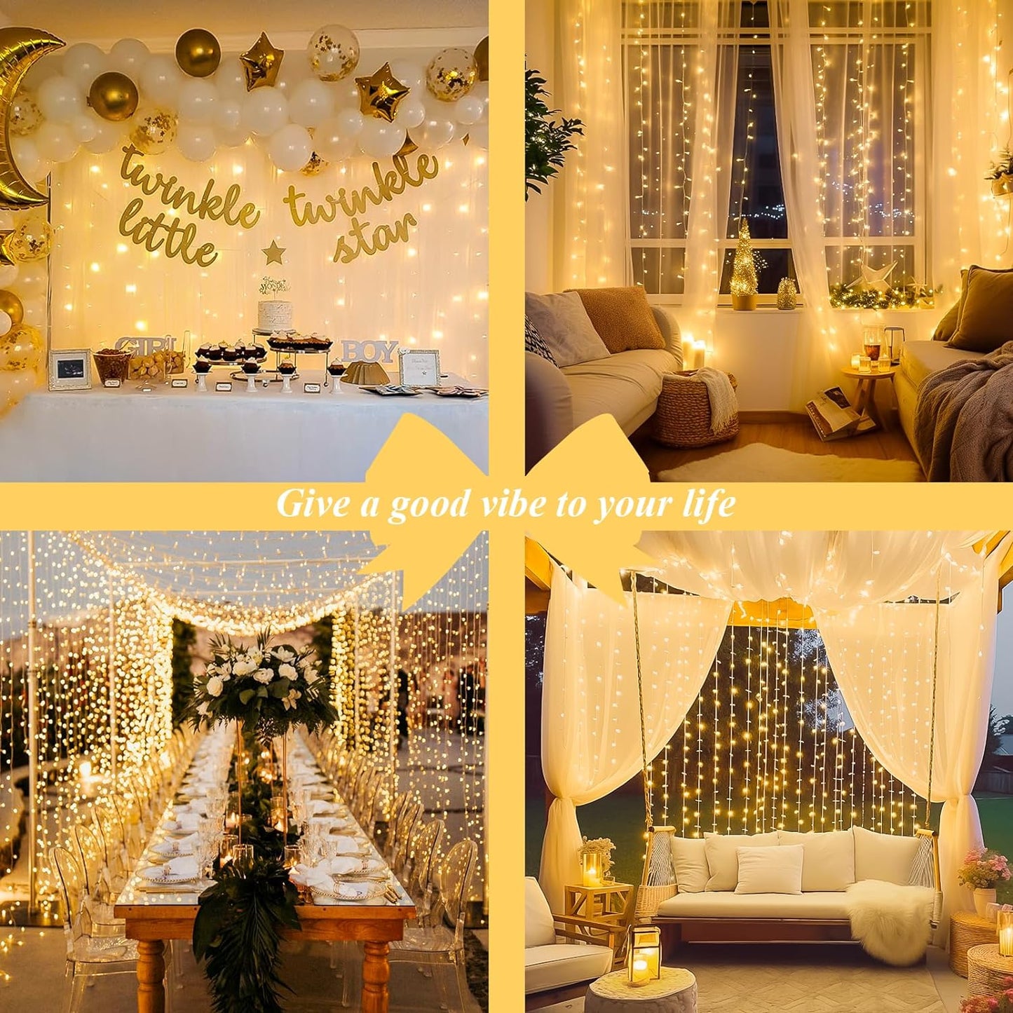 300 LED Warm White Fairy Curtain Lights – Remote-Controlled Plug-In String Lights for Indoor/Outdoor Wall & Window Decor