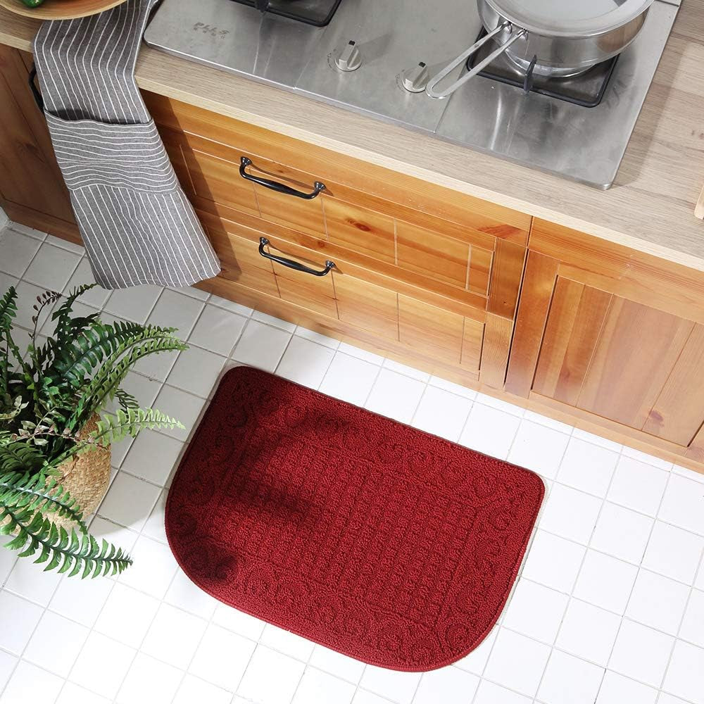 Half Round Anti-Fatigue Kitchen Mat – 27"x18" Non-Slip, Machine Washable Rug (Burgundy)