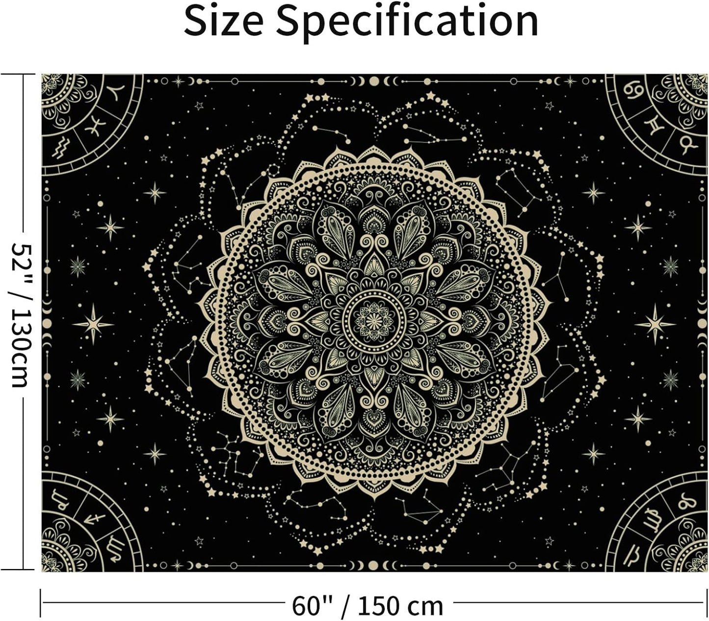 Black Golden Mandala Tapestry Astrology Space Wall Hanging Tapestries Wall Tapestrys Large Aesthetic Hippie Wall Decor Bohemian Wall Art Boho Home Talestry for Bedroom,Living Room,Ceiling