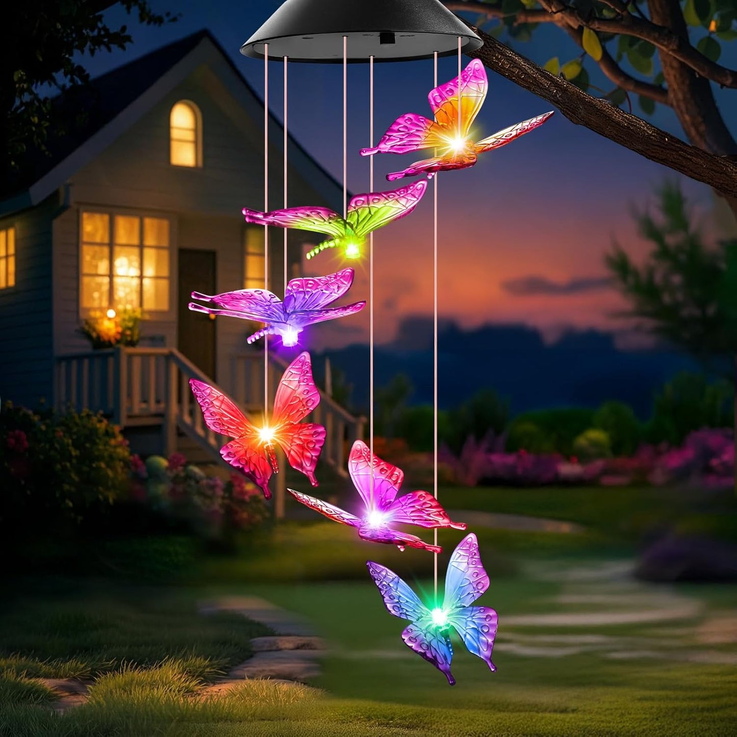Birthday Gifts for Women Grandma Wife Sister, Solar Lights Outdoor Wind Chimes for outside Garden Yard Patio Porch Decor Hanging Butterfly Decorations, Mothers Day Mom Gift for Her