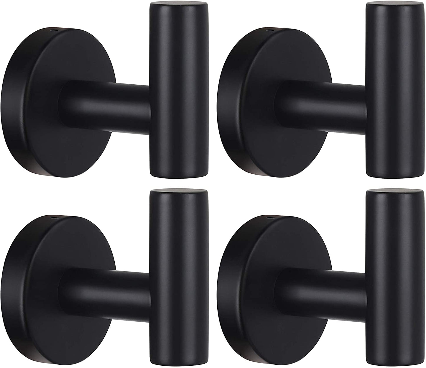 Matte Black Stainless Steel Wall Hooks – 4-Pack Heavy Duty Towel & Robe Hangers
