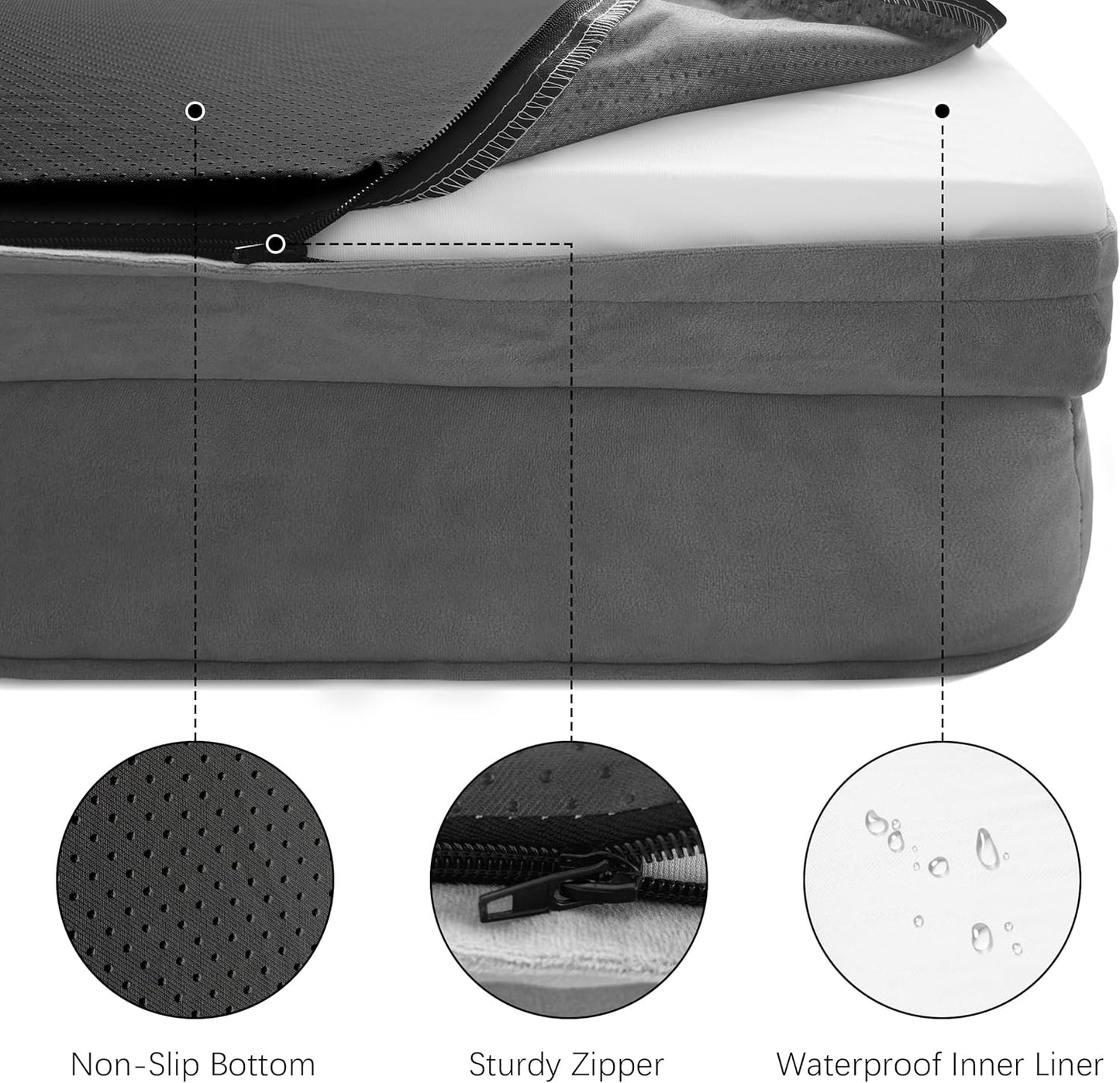 Orthopedic Dog Sofa Bed – Medium Grey Foam Couch with Washable Cover & Waterproof Lining