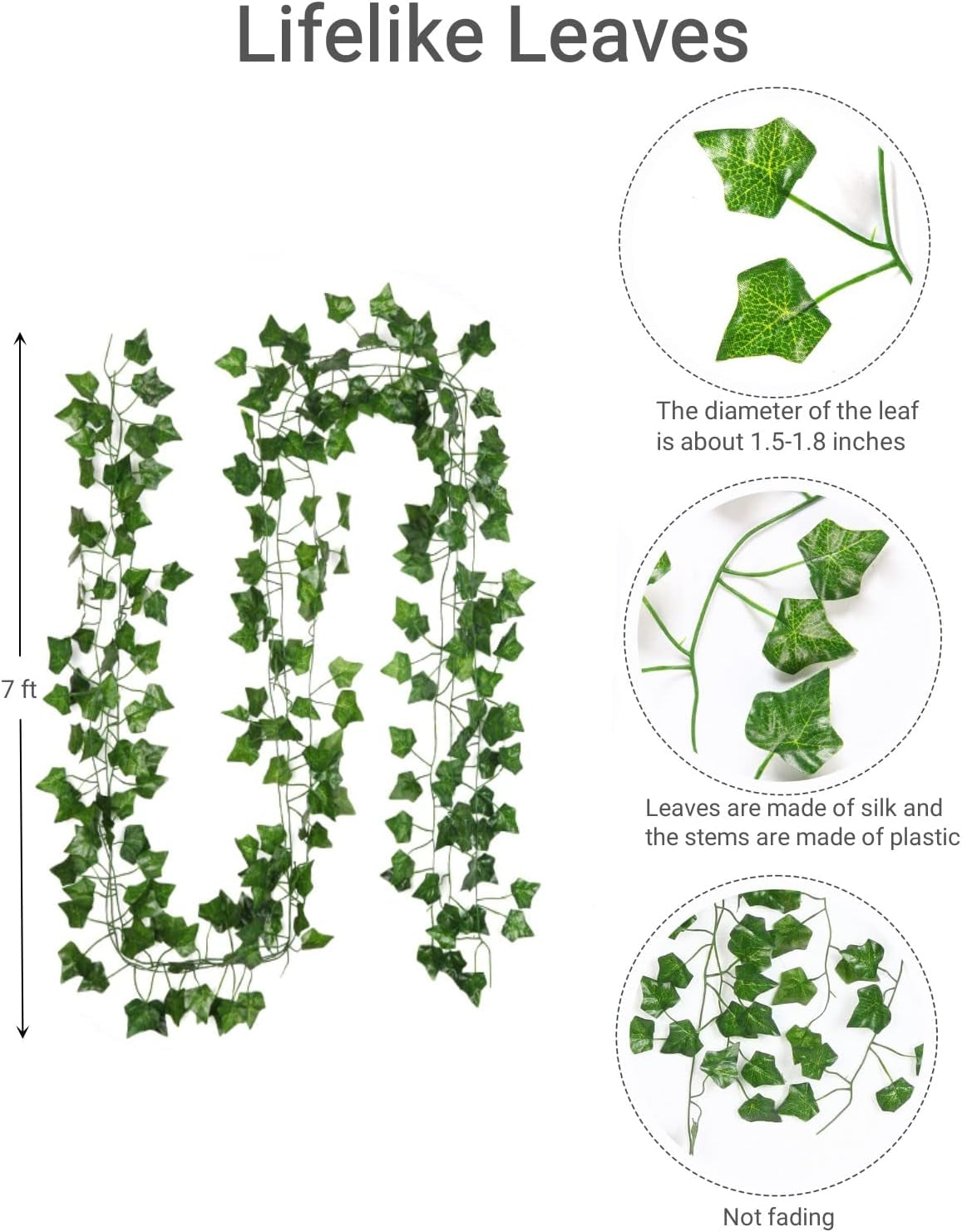 Artificial Ivy Vines – 12 Pack, 84 Feet Hanging Greenery for Wall Decor, Bedroom, Wedding & Party Decoration