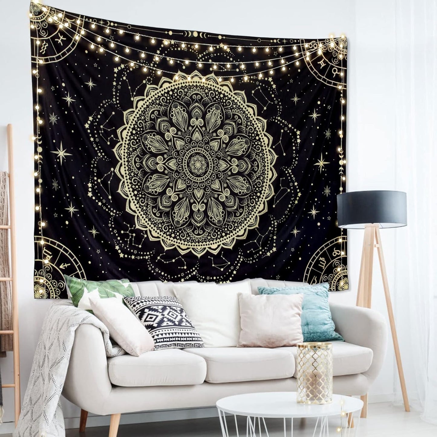 Black Golden Mandala Tapestry Astrology Space Wall Hanging Tapestries Wall Tapestrys Large Aesthetic Hippie Wall Decor Bohemian Wall Art Boho Home Talestry for Bedroom,Living Room,Ceiling