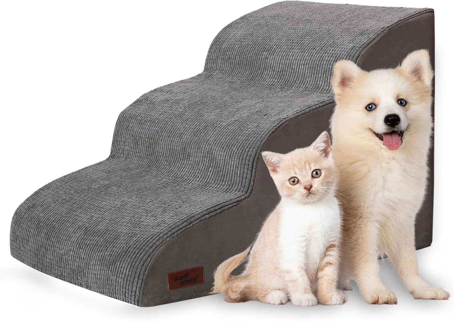 3-Step Pet Ramp & Stairs – Non-Slip Steps for Small Dogs & Cats, 15.7” High (Grey)