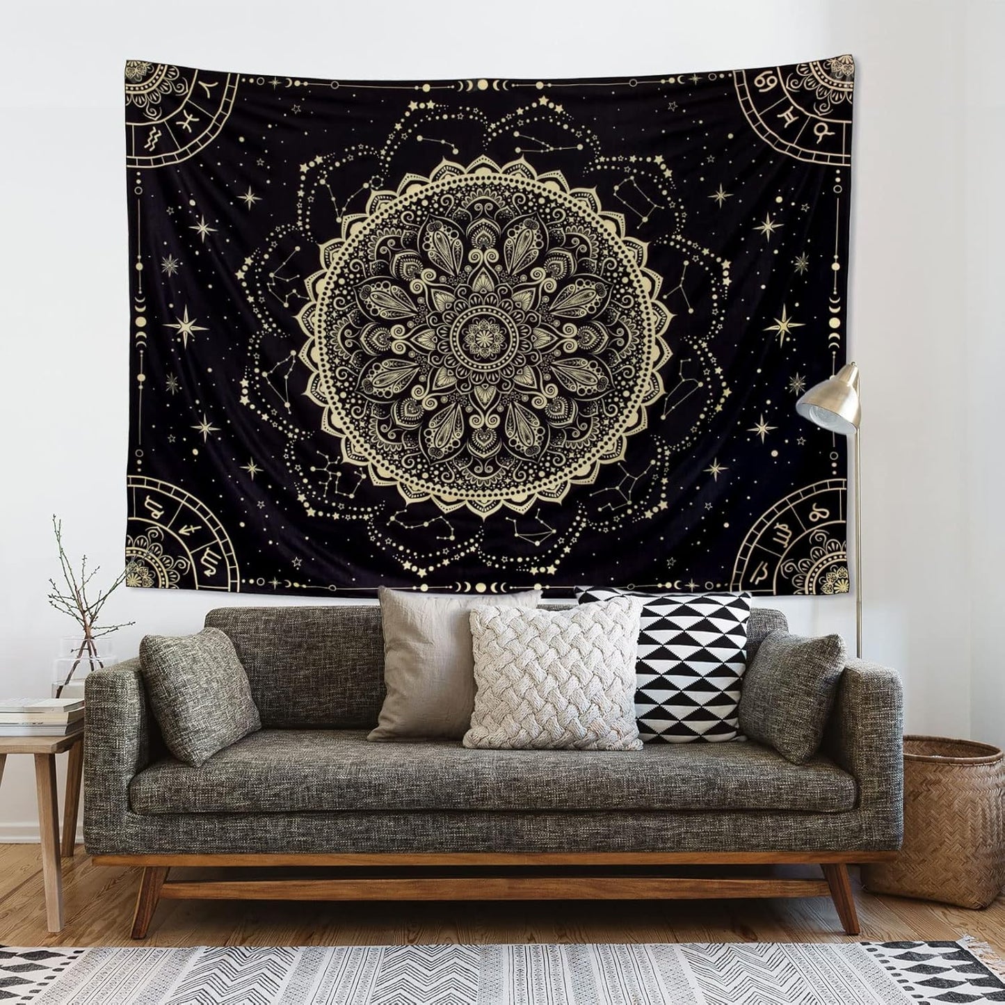 Black Golden Mandala Tapestry Astrology Space Wall Hanging Tapestries Wall Tapestrys Large Aesthetic Hippie Wall Decor Bohemian Wall Art Boho Home Talestry for Bedroom,Living Room,Ceiling