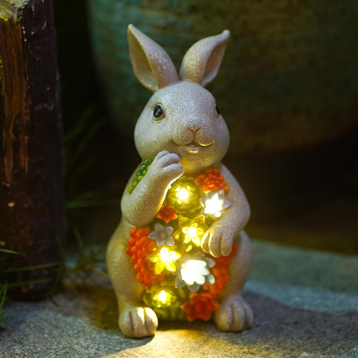 Solar Garden Outdoor Statues Gnome with Succulent and 7 LED Lights - Lawn Decor for Patio, Balcony, Yard Ornament - Unique Housewarming Gifts