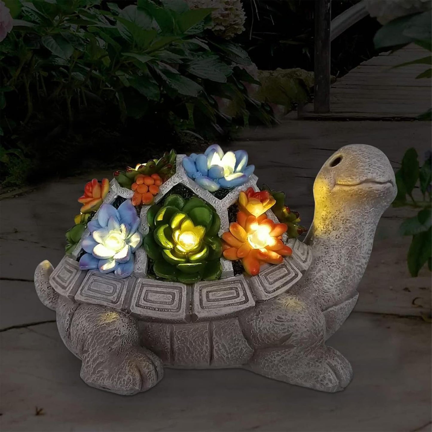 Solar Garden Outdoor Statues Gnome with Succulent and 7 LED Lights - Lawn Decor for Patio, Balcony, Yard Ornament - Unique Housewarming Gifts
