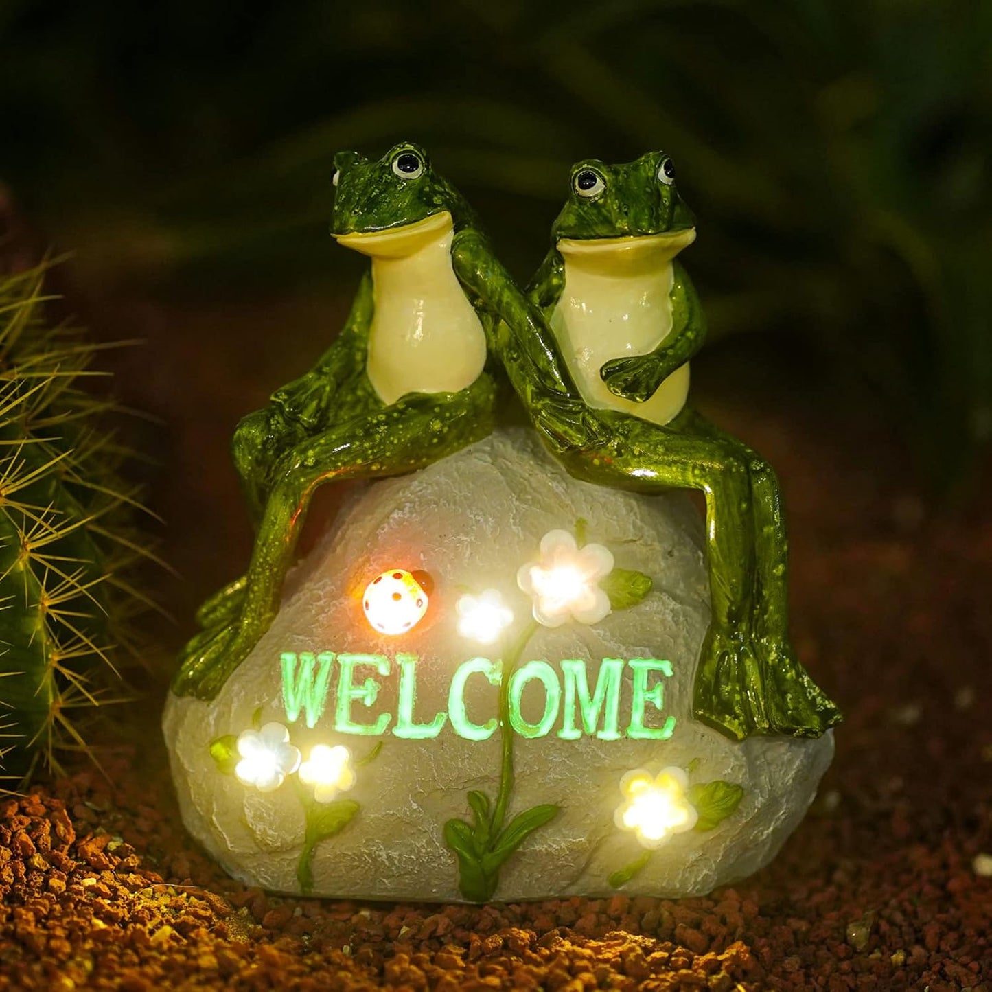 Solar Garden Outdoor Statues Gnome with Succulent and 7 LED Lights - Lawn Decor for Patio, Balcony, Yard Ornament - Unique Housewarming Gifts