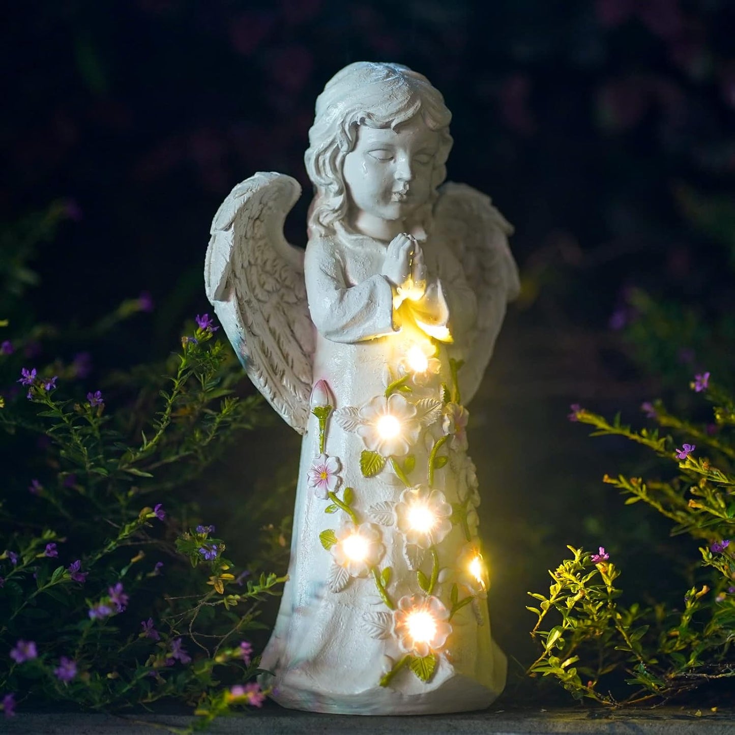 Solar Garden Outdoor Statues Gnome with Succulent and 7 LED Lights - Lawn Decor for Patio, Balcony, Yard Ornament - Unique Housewarming Gifts