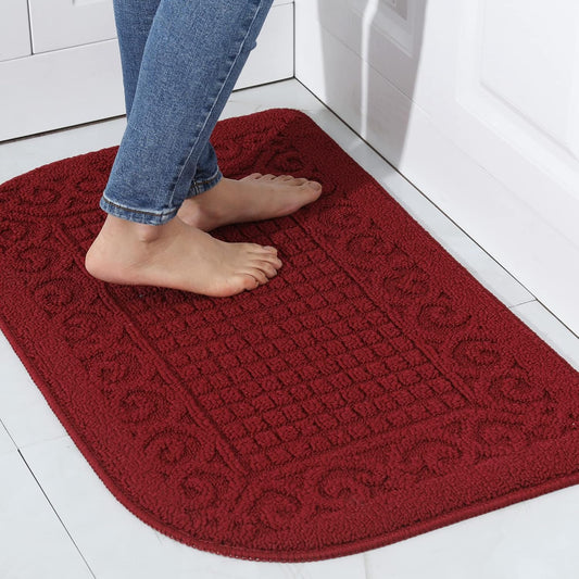 Half Round Anti-Fatigue Kitchen Mat – 27"x18" Non-Slip, Machine Washable Rug (Burgundy)