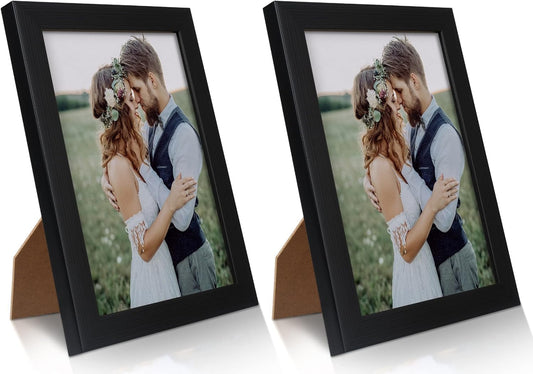 2-Pack 5x7 Black Picture Frames – Wall & Tabletop Display with Clear Plexiglass