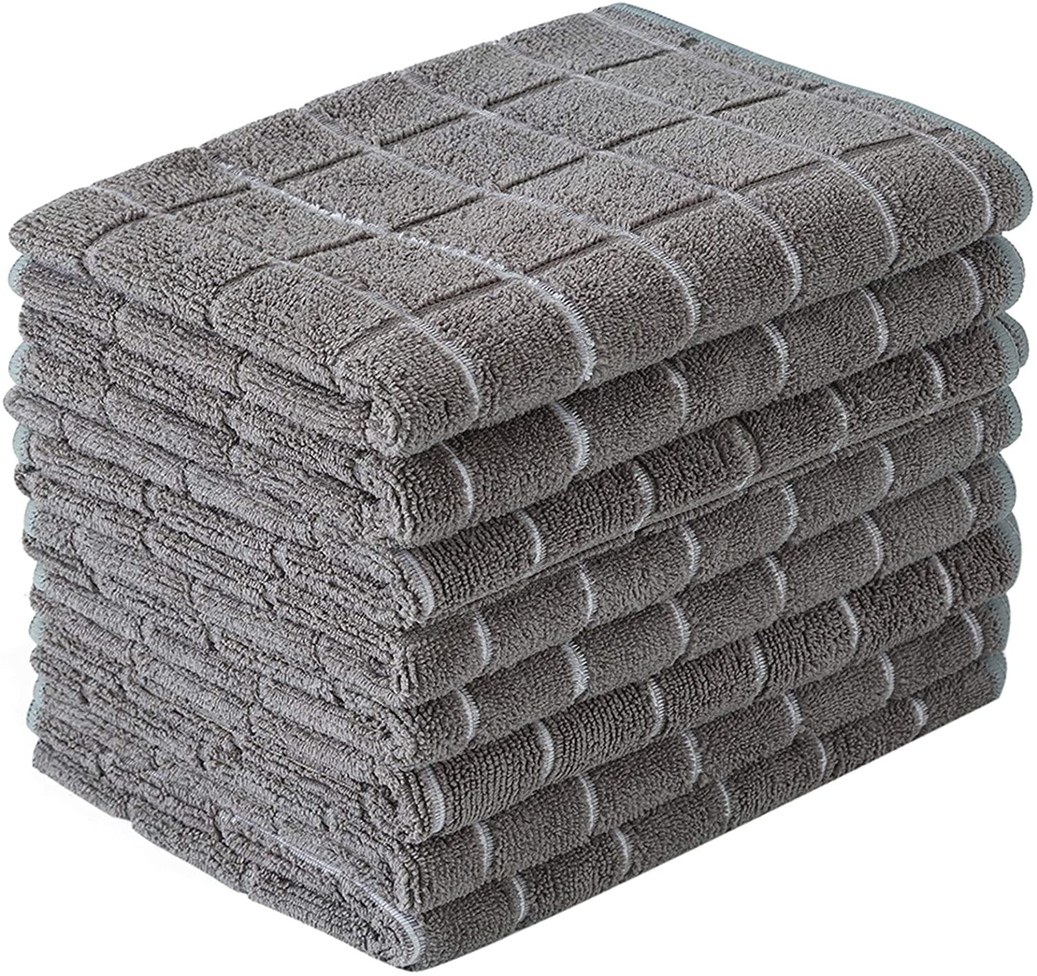 8-Pack Microfiber Dish Towels – Super Absorbent Lint-Free Kitchen Towels (Gray Lattice, 26x18")