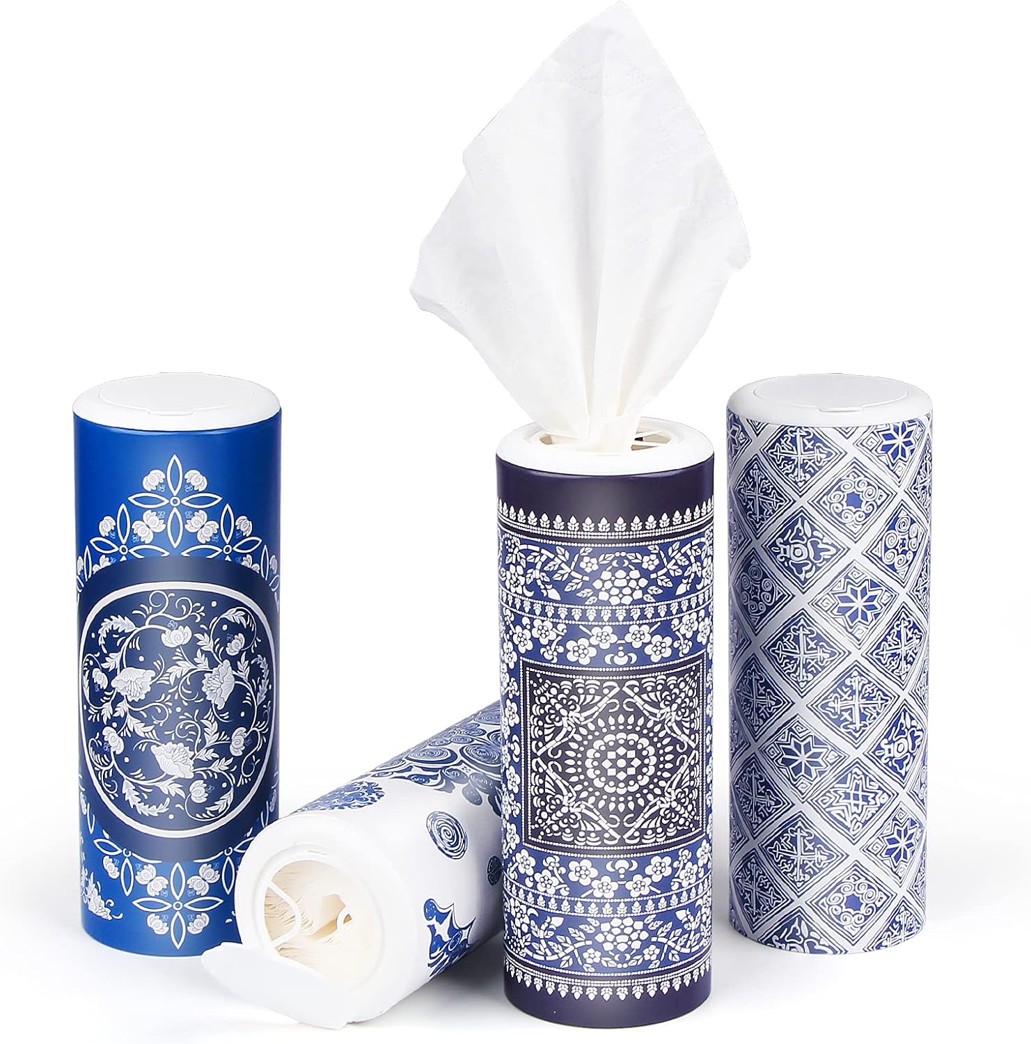 Car Tissues with Lotion, Car Tissues Holder for Car, 4 Packs Car Tissue Cylinder for Car Cup Holder, Facial Tissues Tube Box, Travel Tissues