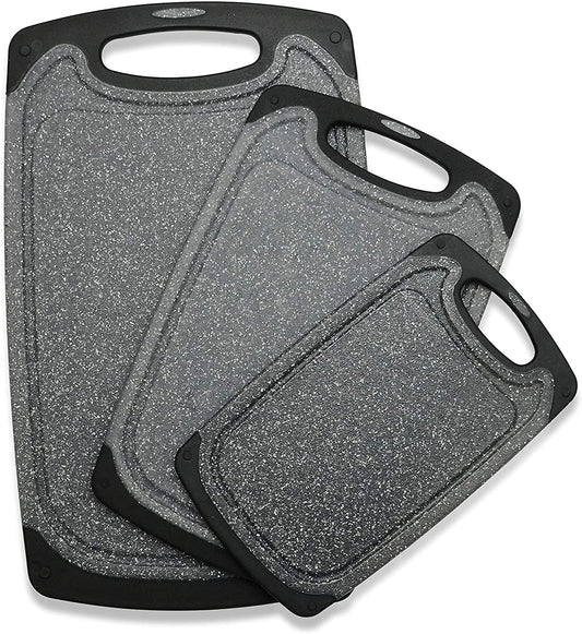 3-Piece Cutting Board Set – Non-Slip, Dishwasher Safe with Juice Groove & Grip Handle (Large, Medium, Small)