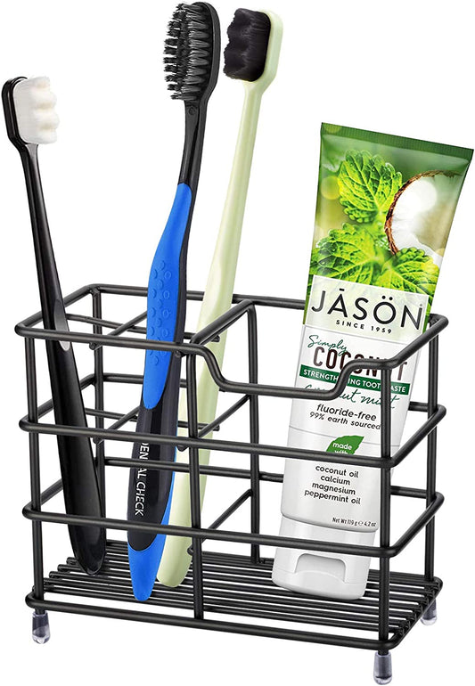 304 Stainless Steel Toothbrush & Toothpaste Holder – Black Bathroom Organizer Stand