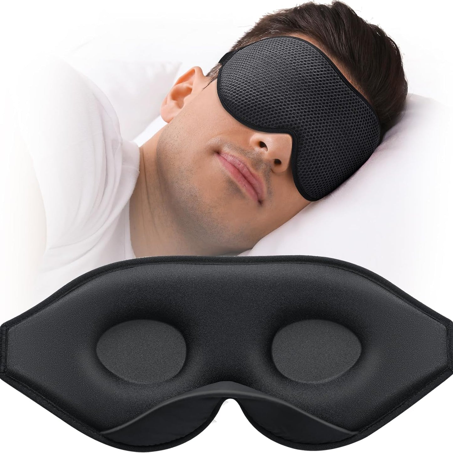 3D Contoured Sleep Mask – 100% Light Blocking Eye Mask for Side Sleepers (Black)