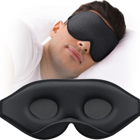 3D Contoured Sleep Mask – 100% Light Blocking Eye Mask for Side Sleepers (Black)