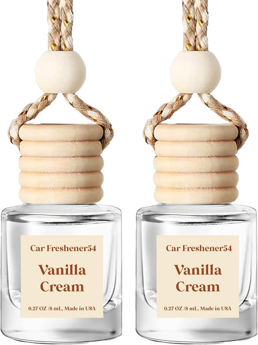 Car Air Freshener Diffuser 2 Pack – Vanilla Cream Hanging Fragrance Oil, Long-Lasting USA-Made Car Scent