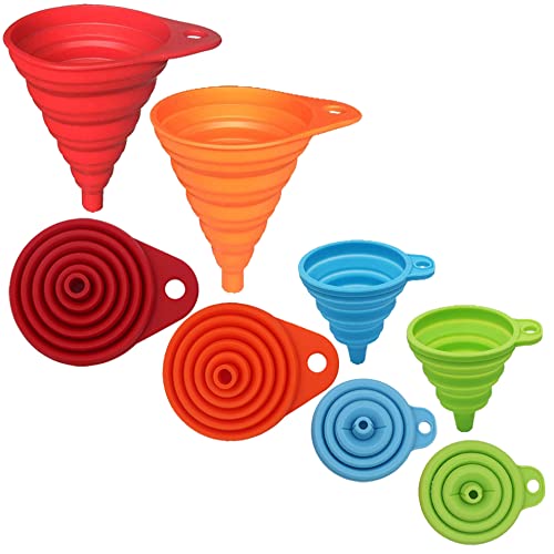 Collapsible Silicone Funnel Set – 4-Pack Foldable Kitchen Funnels for Bottles & Liquids