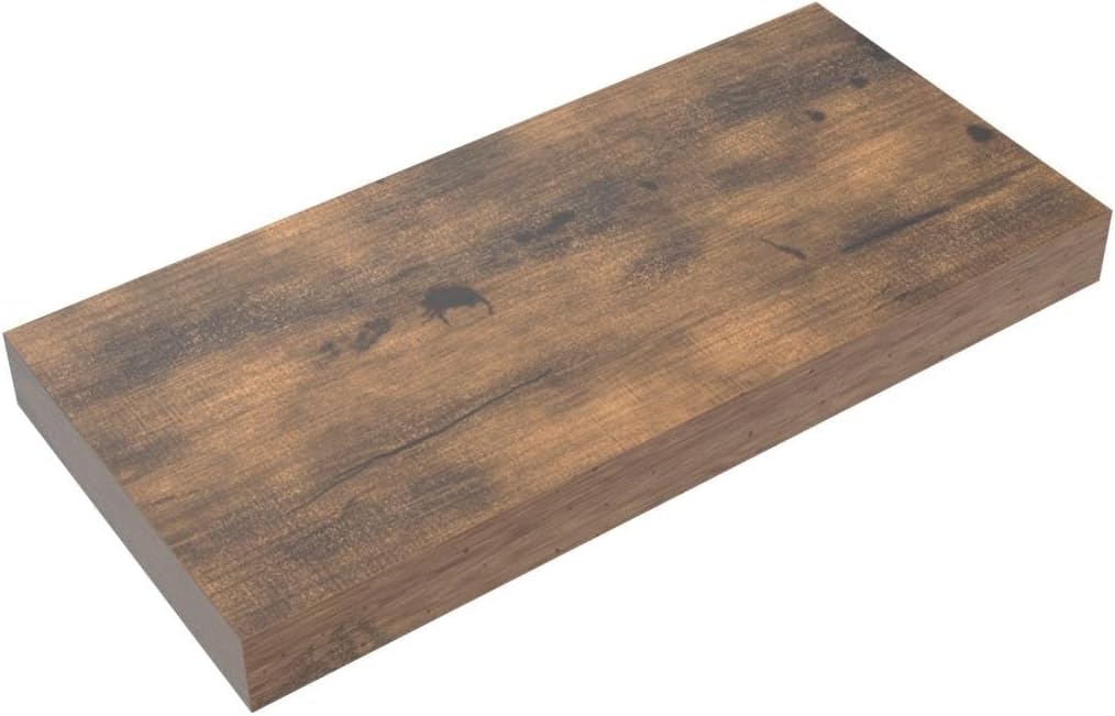 Set of 3 Floating Wall Shelves – 16" Rustic Brown Wood Hanging Shelves for Bathroom, Bedroom, Kitchen & Living Room – Farmhouse Wall Decor (015-BN3)