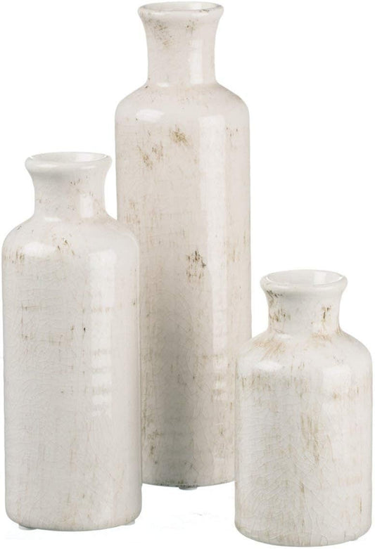 White Ceramic Vase Set – Farmhouse Decorative Vases for Living Room, Kitchen & Shelf Centerpiece (CM2333)