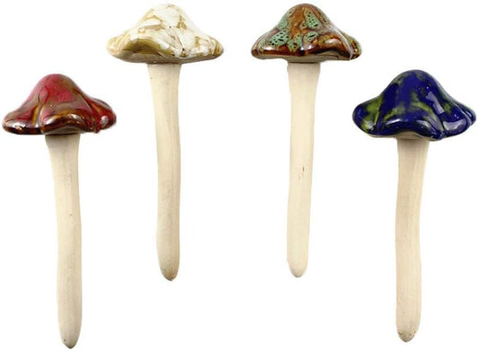 4PCS Ceramic Mushroom Garden Decor – 4.5" Colorful Pottery Ornaments for Fairy Garden, Yard & Lawn Decoration (Random Colors)
