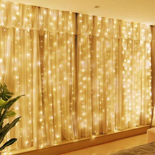 300 LED Warm White Fairy Curtain Lights – 9.8x9.8 Ft USB Hanging String Lights with Remote & 8 Modes for Bedroom, Weddings & Parties