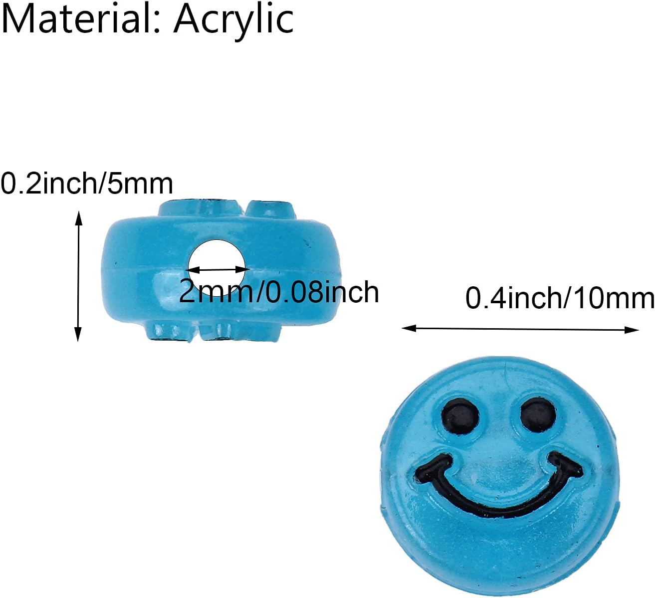 100pcs Luminous Smile Face Beads – 10mm Acrylic Spacer Charms for Jewelry Making