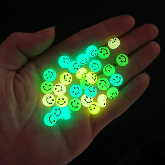 100pcs Luminous Smile Face Beads – 10mm Acrylic Spacer Charms for Jewelry Making