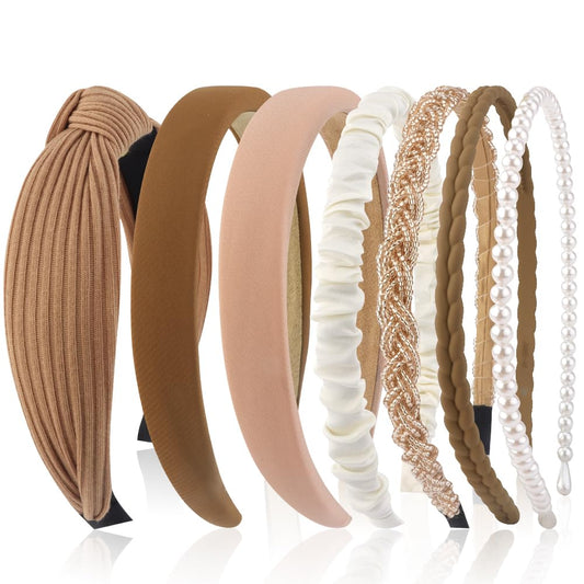 7-Pack Neutral Headbands for Women – Non-Slip, Trendy Multi-Style Hair Accessories