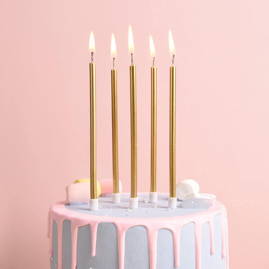 Elegant Gold Metallic Birthday Candles – Long Thin Cake Candles for Parties & Weddings