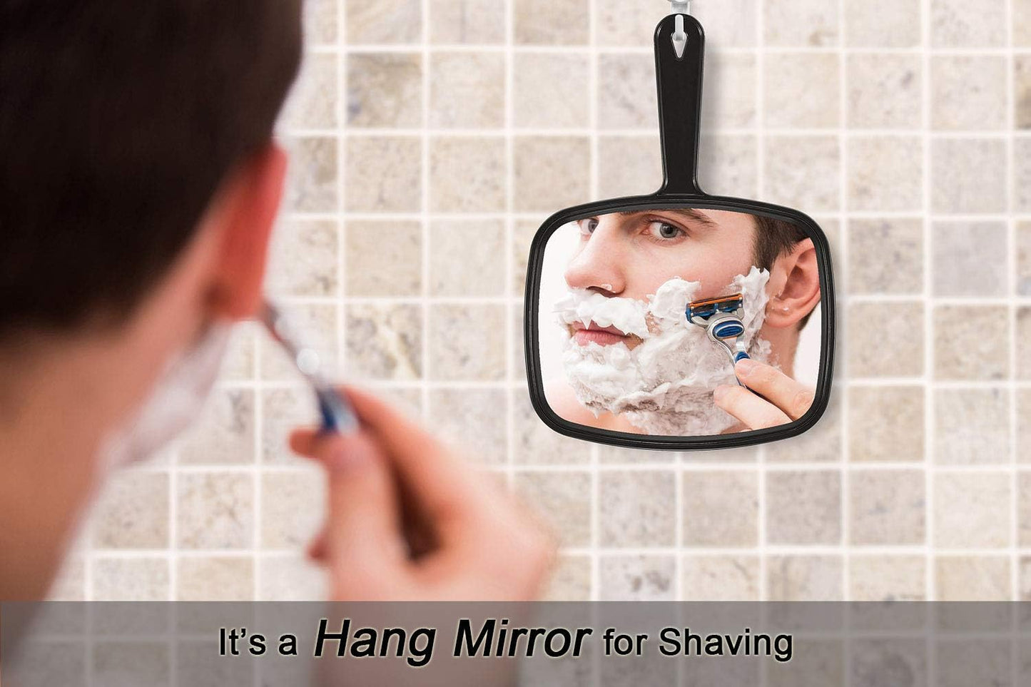 Black Square Handheld Mirror – 10.3"x7.4" Salon & Hairdressing Mirror with Handle
