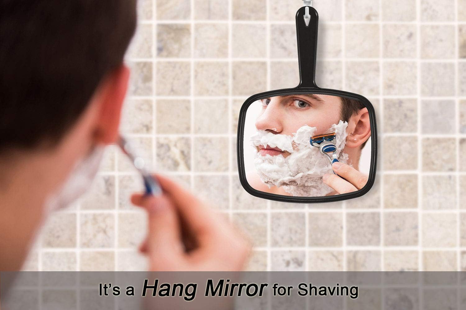 Black Square Handheld Mirror – 10.3"x7.4" Salon & Hairdressing Mirror with Handle