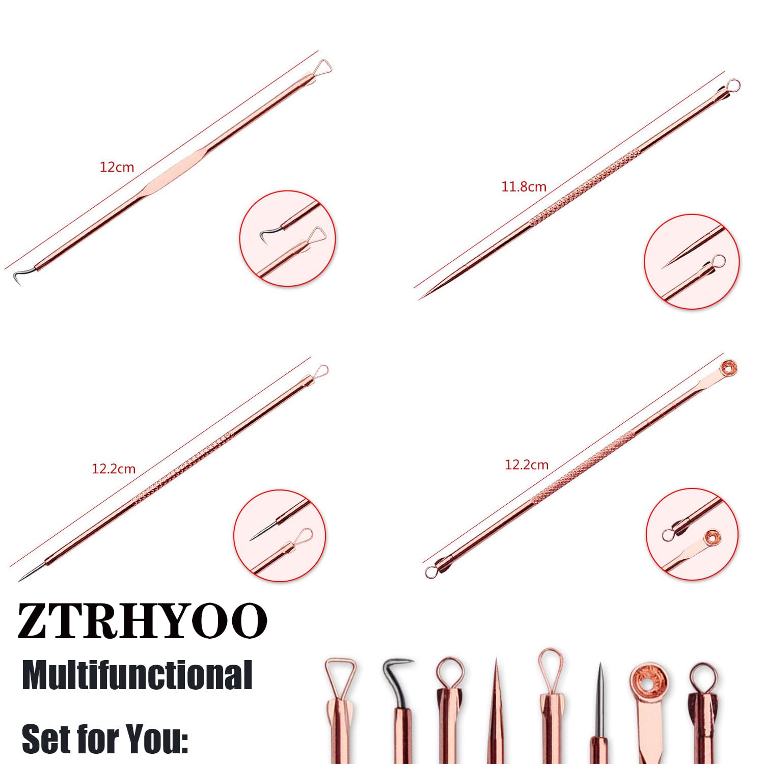 4-Piece Rose Gold Blackhead & Pimple Extractor Tool Set with Case – Acne & Comedone Removal Kit