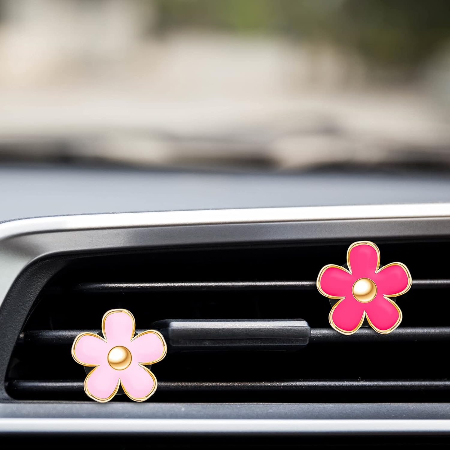 6 Pcs Daisy Flower Car Air Vent Clip Set – Cute Dashboard Accessories & Car Air Fresheners (Red, Pink, White)