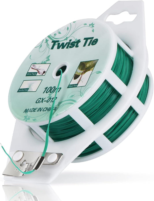 328ft Green Twist Ties with Cutter – Plant Support Wire for Gardening & Home Organization
