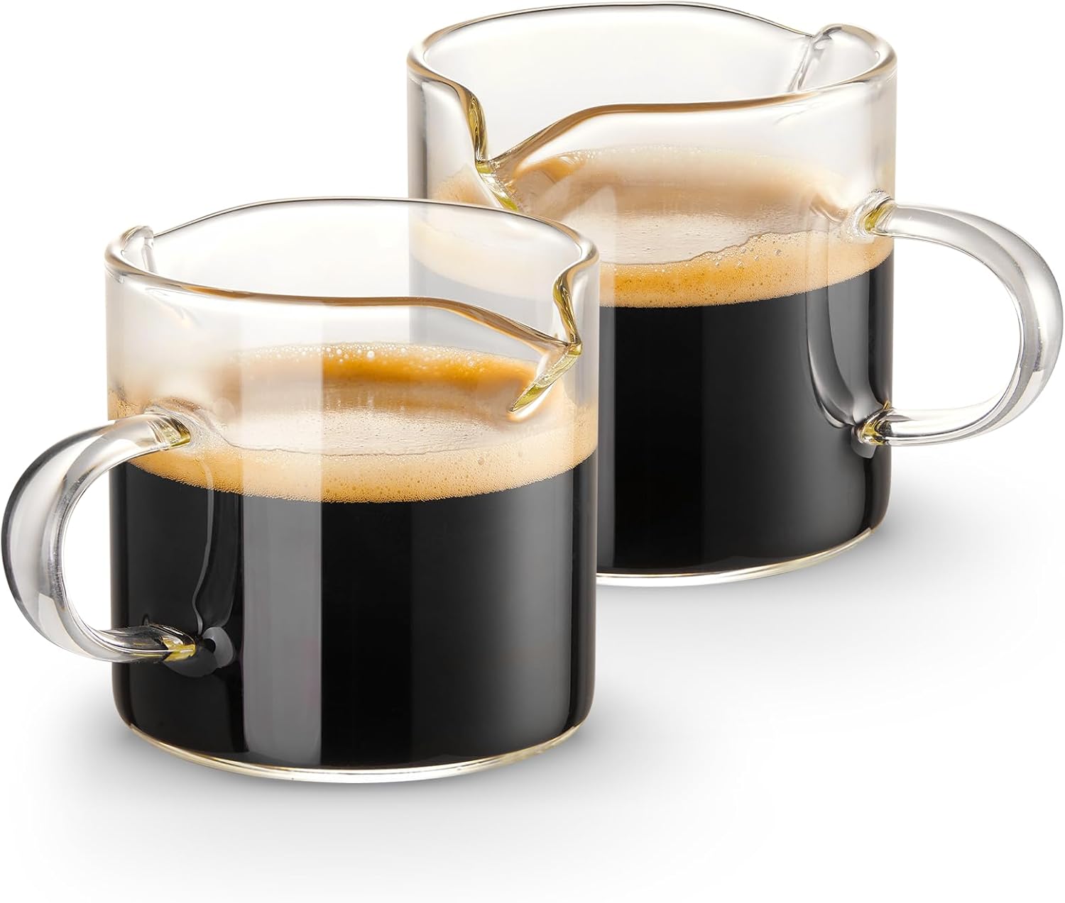 Double Spout Espresso Cups – 2-Pack 4oz Clear Glass Shot Cups with Handle for Coffee & Milk Frothing