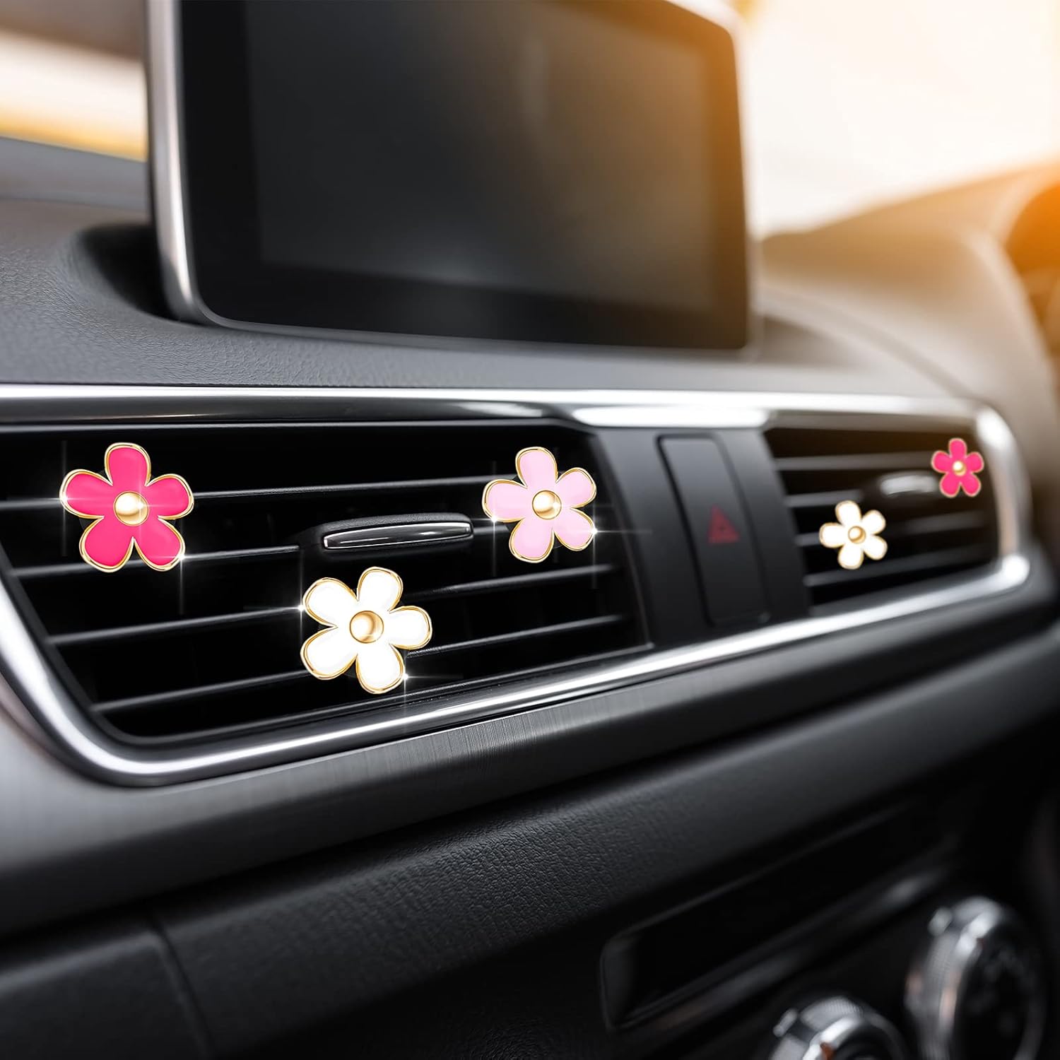 6 Pcs Daisy Flower Car Air Vent Clip Set – Cute Dashboard Accessories & Car Air Fresheners (Red, Pink, White)