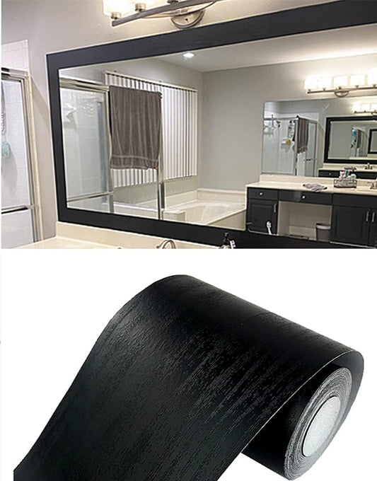 10M Black Wood Grain Waterproof Peel & Stick Border – 4" x 390" Removable PVC Wallpaper for Kitchen & Bathroom Walls