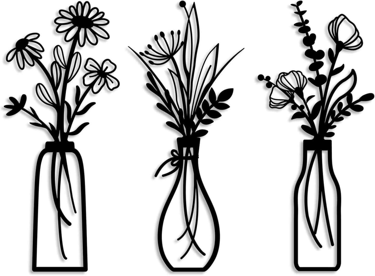 Rustic Beige Metal Flower Wall Art – 3-Piece Minimalist Farmhouse Wall Décor Set