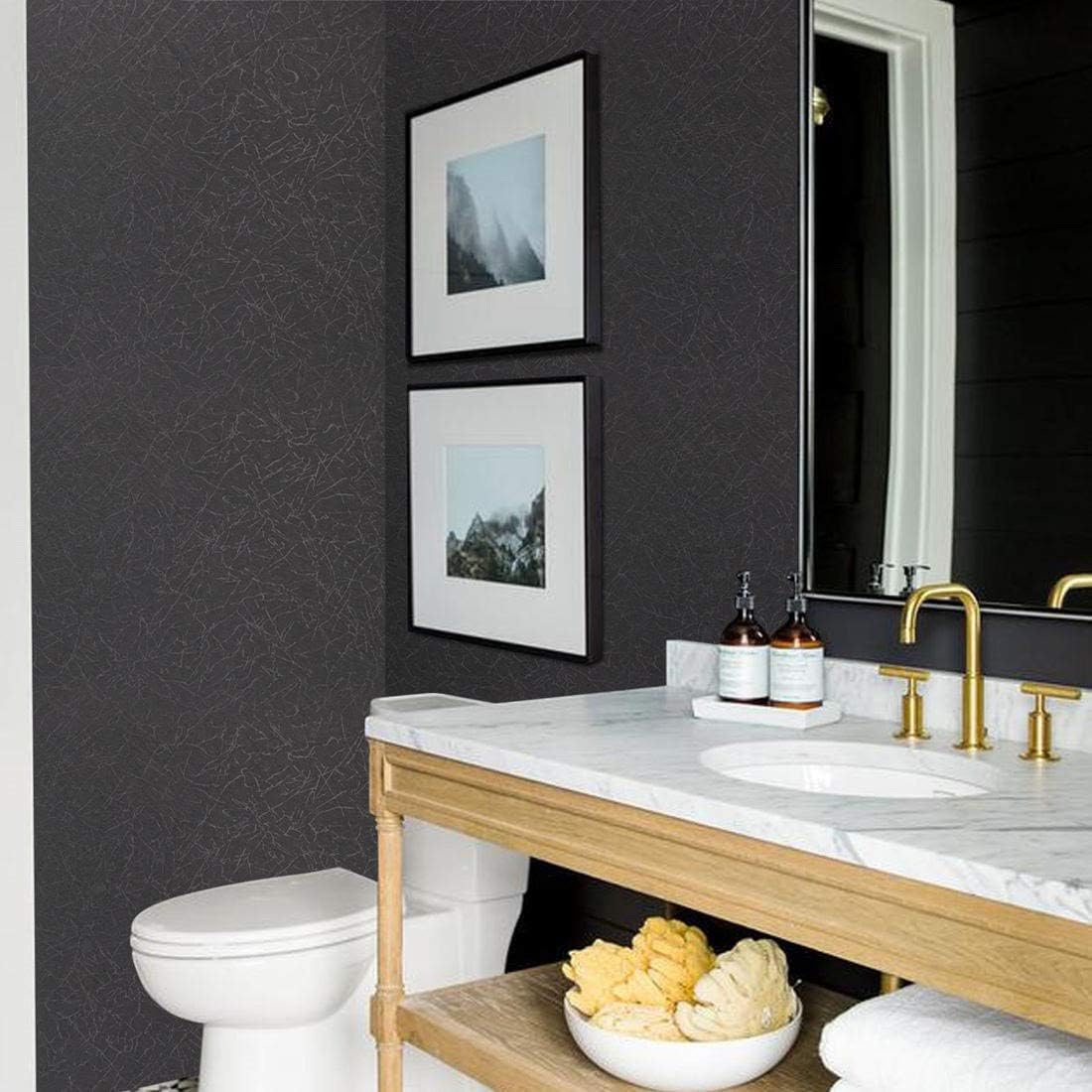 Black Silk Embossed Peel & Stick Wallpaper – 15.7" x 118" Waterproof Self-Adhesive Vinyl Wrap