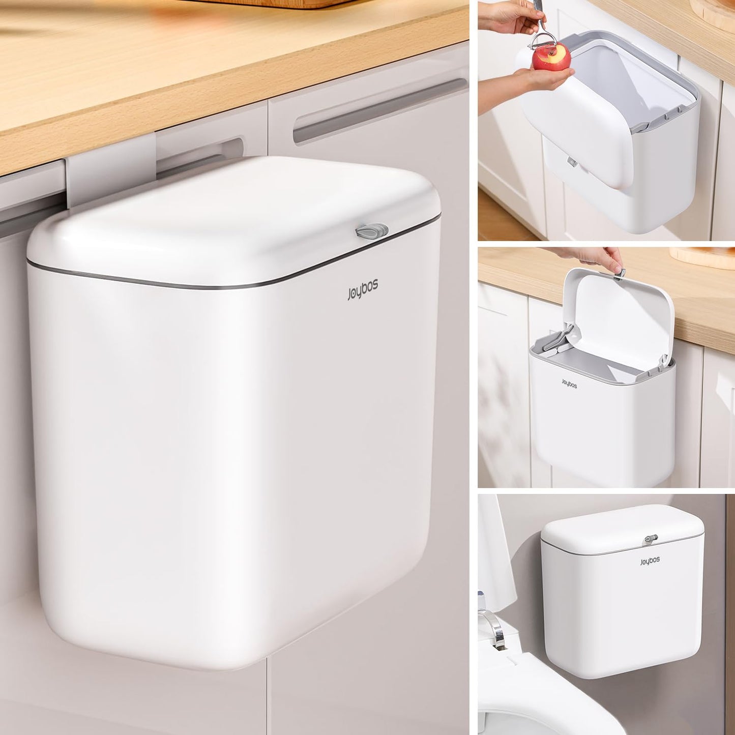 1.8 Gal Hanging Trash Can with Lid – Wall & Cabinet Mount Compost Bin (White)
