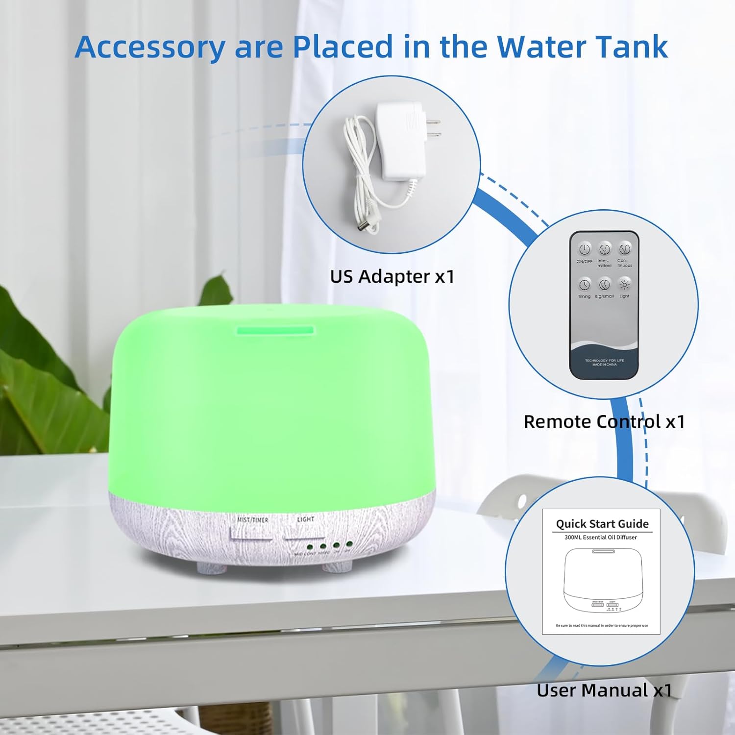 300ML Cool Mist Essential Oil Diffuser – Remote Controlled Aromatherapy with LED & Timer