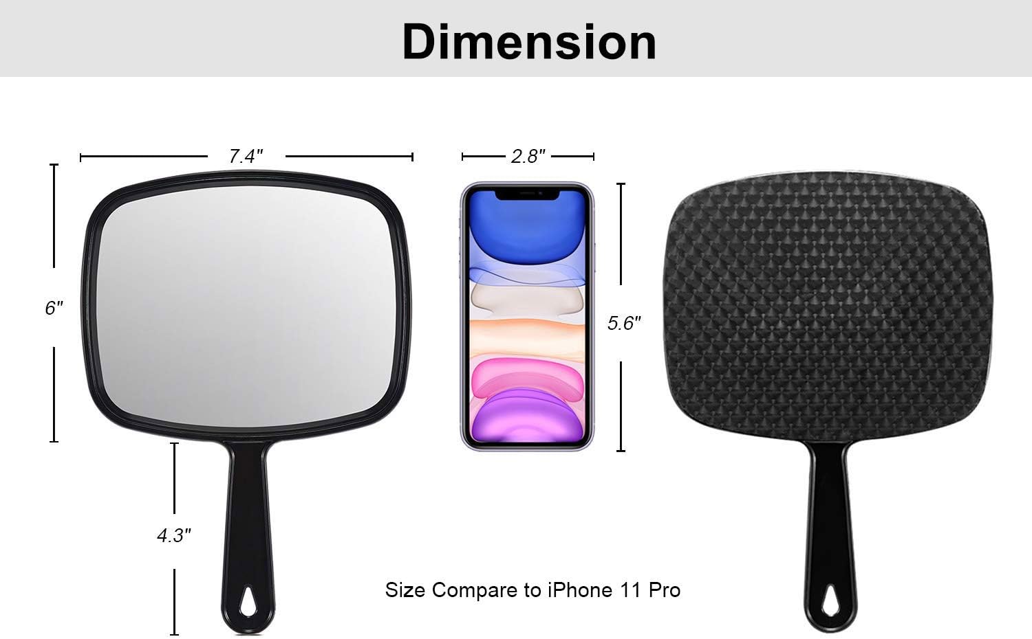 Black Square Handheld Mirror – 10.3"x7.4" Salon & Hairdressing Mirror with Handle