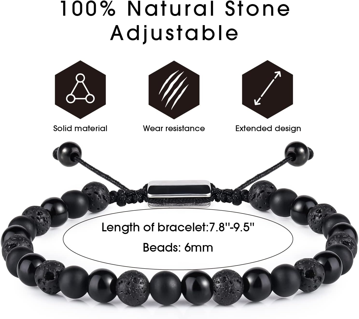 Men’s Black Beaded Bracelet Set – 6mm Obsidian, Onyx & Lava Stone Jewelry